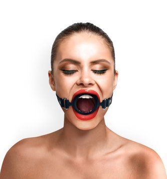 Кляп-розширювач силіконове кільце Art of Sex &ndash; Gag Ring, чорний, натуральна шкіра SO6707 фото