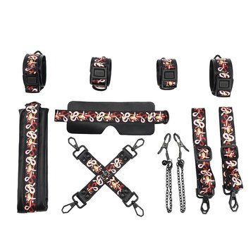 БДСМ-набір LOCKINK The Flowering Serpent Bondage Set, чорний, з малюнком у вигляді змій, 7 предметів SX0901 фото