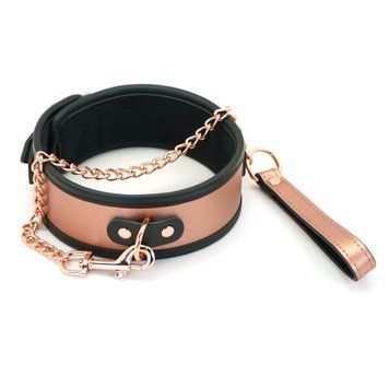 Широкий нашийник з повідцем Liebe Seele Rose Gold Memory Collar with Leash, натуральна шкіра SO9494 фото