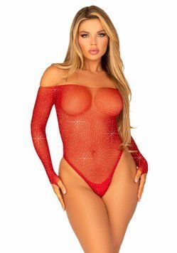 Сітчасте боді зі стразами Leg Avenue Crystalized fishnet bodysuit Red One Size SO9138 фото