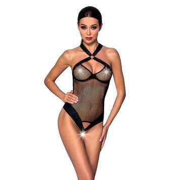 Сітчастий боді з халтером Passion Amanda Body L/XL, black SO5315 фото